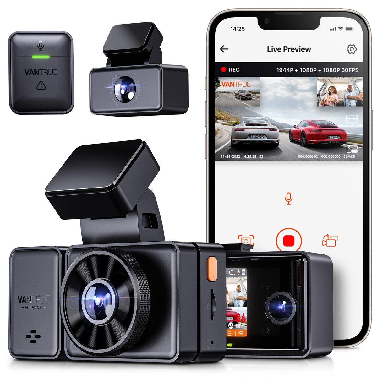 Vantrue Element 3 – 3-Channel Dash Cam