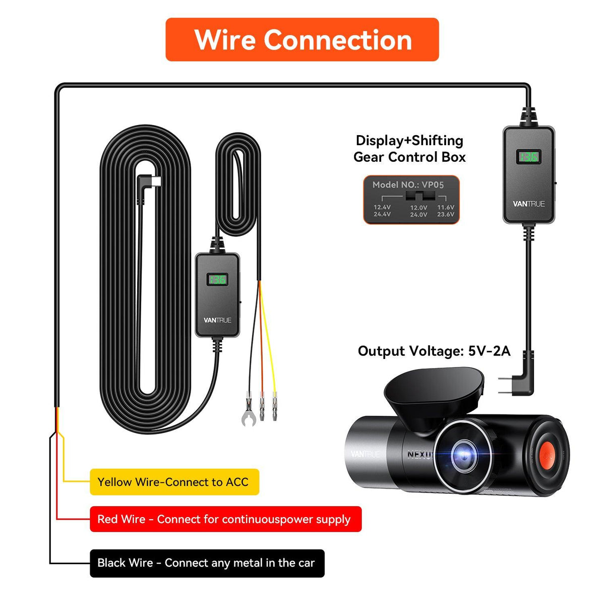 Vantrue VP05 Voltage Display Hardwire Kit